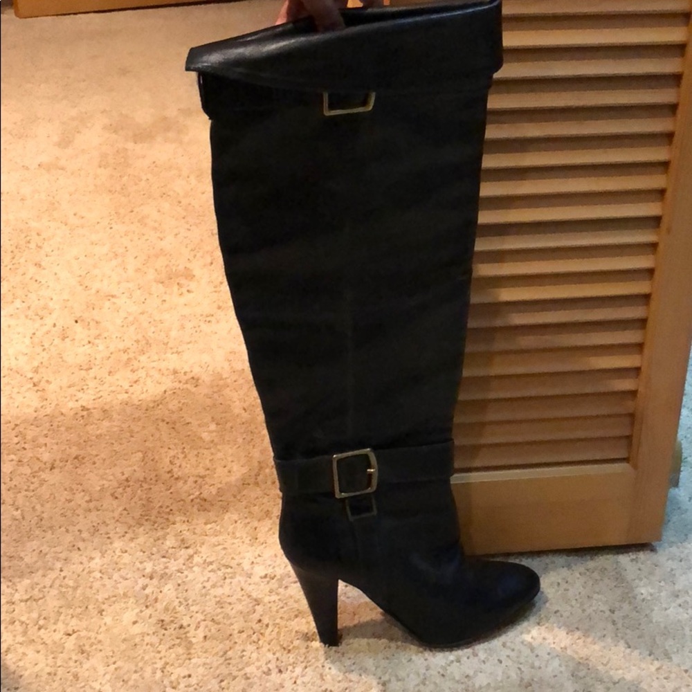 High knee leather coach boots